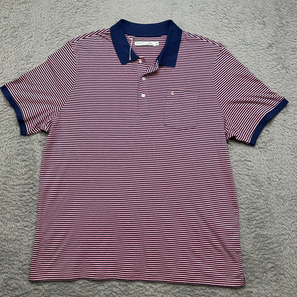 NWOT Criquet Polo Shirt Mens 2XL Pink Striped 100% Pima Cotton Logo